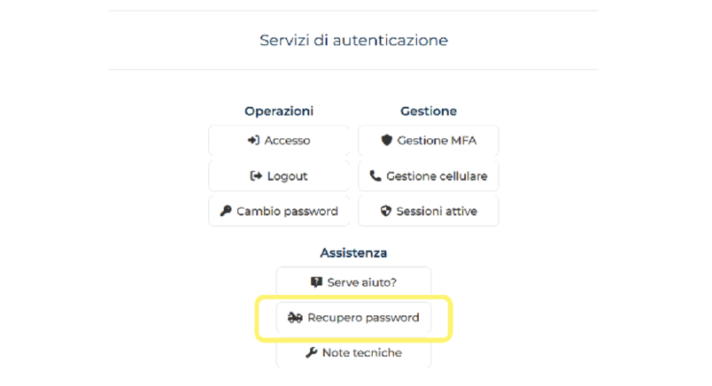 schermata di recupero password