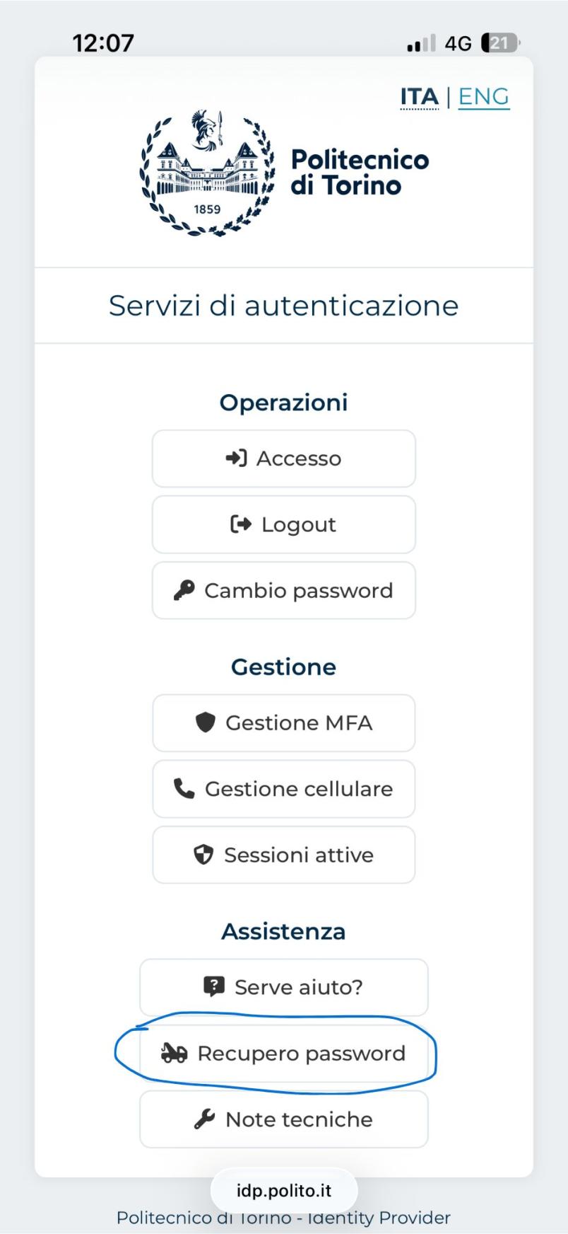 screenshot dimentica password